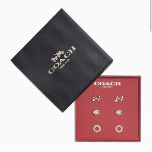 Coach C Stone Bow Stud Set NEW